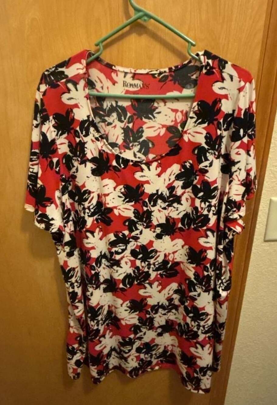 Roaman's Women's Plus Size Short Sleeve Floral Print Knit Top